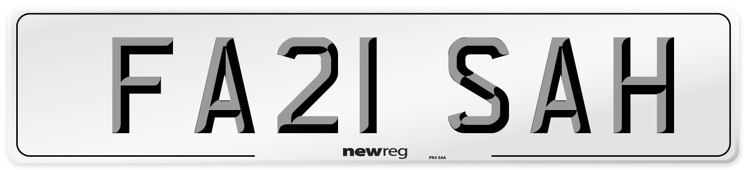FA21 SAH Number Plate from New Reg